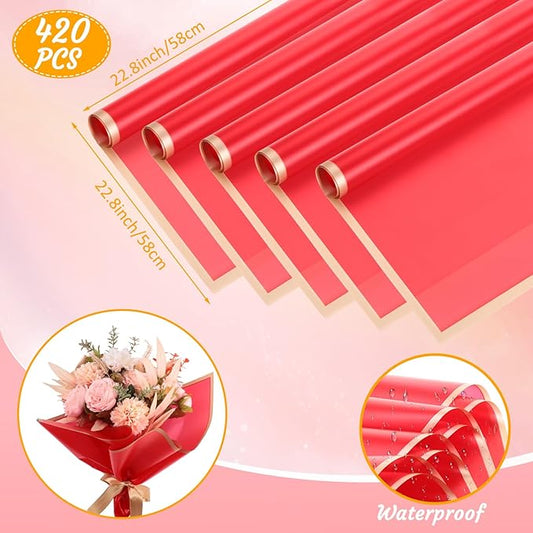 Yahenda 420 Sheet Flower Wrapping Papers Flower Bouquet Paper with Gold Edge Korean Style Bouquet Wrapping for Floral Supplies Wedding Anniversary DIY Gifts, 23 x 23 Inch(Red)