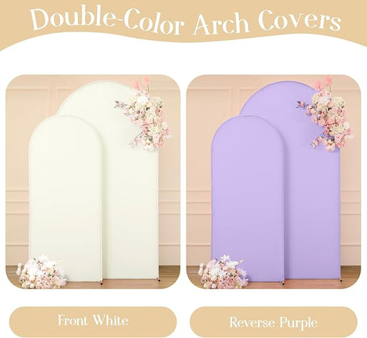Cream Purple Arch Backdrop Cover Set of 2 Spandex Arch Covers 7.2 and 6ft Wedding Birthday Party Arch Covers Stretchy Backdrop Bridal Baby Shower Biege Lavender Arch Stand Cover