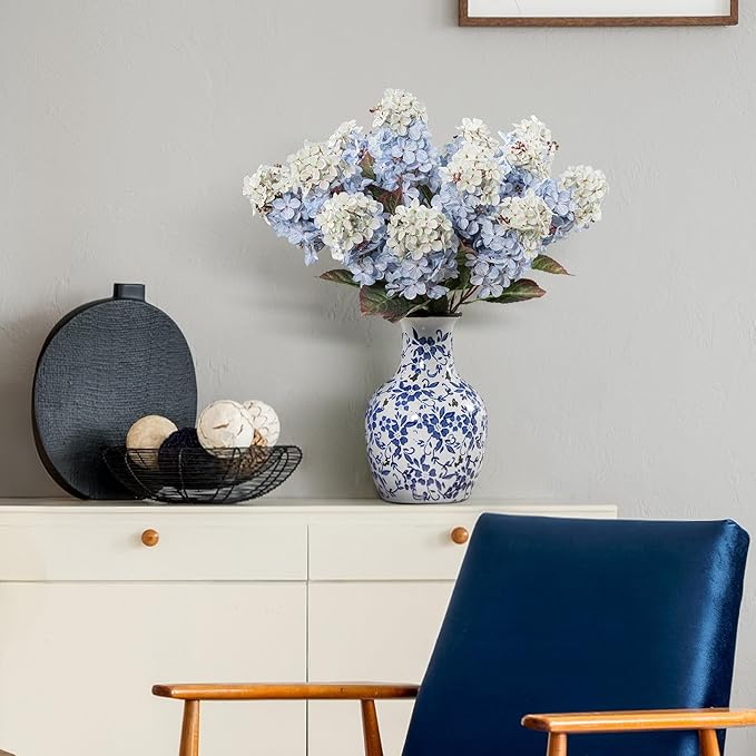 Fake Flowers Hydrangea Silk Flowers with Stems White Flowers Fake Flowers in Vase Hydrangea Artificial Flowers Winter Flowers Artificial for Decoration Vase Decor 24"8PCS Blue Without Vase