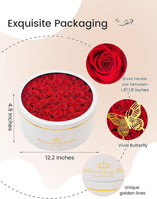 Preserved Roses Forever Flowers Real Roses in a Box Mother's Day Birthday Flowers for Her Mom Women Wife Valentine's Day, Red, 47 Piece