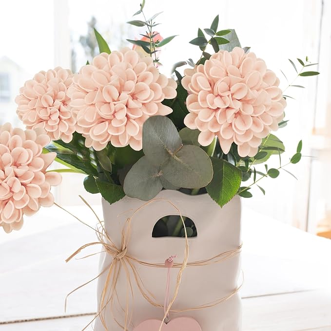 Artificial Flowers, 50pcs Realistic Artificial Rose for DIY Wedding Bouquets Centerpieces Arrangements, Peach Dahlia Flowers with Stem for Bridal Shower Party Home Decorations
