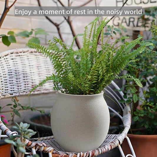 Large White Ceramic Vase, Wide-mouthed Round Planter with Drainage Hole, 9.7 Inch Tall, Minimalist Home Decor for Indoor Plants, Flowers, Table, Shelf,Floor, Living Room, Wedding (Sandstone White)