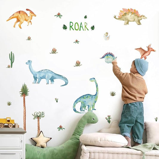 Dinosaur Wall Decals Peel and Stick Jungle Wall Decal Self Adhesive Wall Art Sticker for Boys Girls Baby Nursery Kids Room Home Dinosaur Nursery Decor