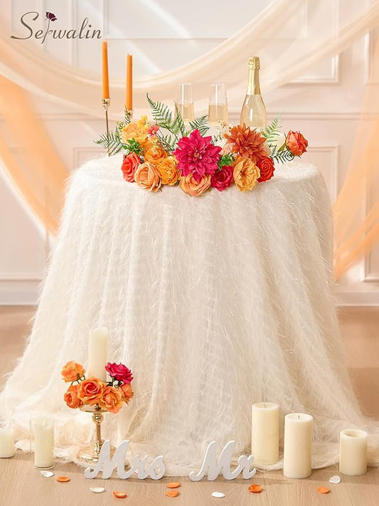 Serwalin Artificial Fall Flowers, Orange & Magenta Silk Fake Flowers, Autumn Faux Flowers for Wedding Bouquet, Table Centerpieces, Home Decor