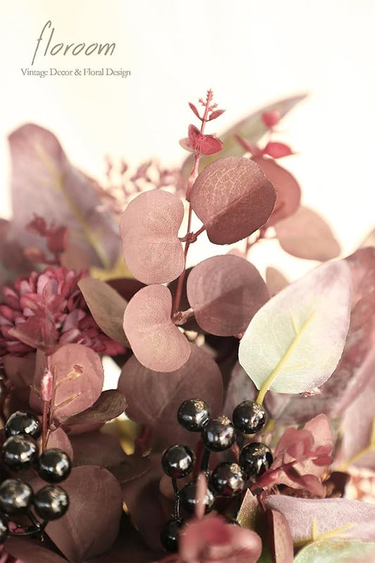 Floroom Artificial Greenery Stems Box Set, 36pcs with 5 Kinds of Faux Greenery Flowers Picks for DIY Bridal Bouquets Wedding Floral Arrangement Table Centerpieces, Burgundy & Mauve