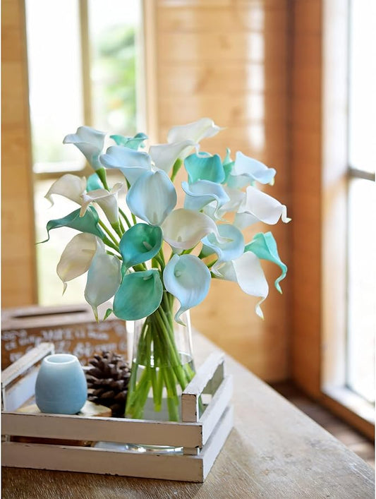 FiveSeasonStuff Real Touch Calla Lily Artificial Flowers Wedding Bridal Bouquet | Floral Arrangements | 15 Calla Lilies (Marine Blue)