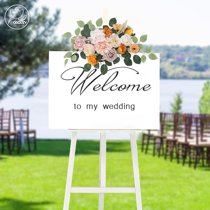 Wedding Arch Flowers Kit,Artificial Flower Arch Decor,2pcs Artificial Flower Arrangement for Wedding Decor Reception Backdrop Floral Decorations (Orange White)