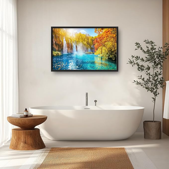 Extra Large Waterfall Lake Framed Wall Art for Living Room,Oversized Fall Autumn Tree Landscape Pictures Wall Decor,Nature Canvas Print Painting Modern Artwork Bedroom Office Bathroom 36L x 24W