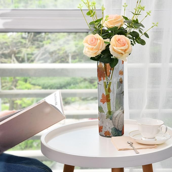 Flower Vase Clear Plastic Cylinder Vases Decor for Centerpieces Home Storage Office Weddings Retro Pumpkin Hummingbird 11.8 x 3.9 in