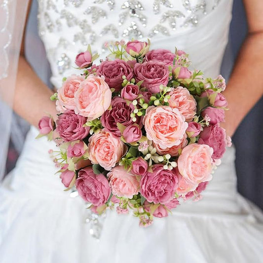 Artificial Peonies Silk Flowers, Pink Faux Peony Bouquet 4 Bundles Florals Arrangements Decor for Farmhouse Home Boho Wedding Table Centerpiece, Fake Plastic Flower Bulk for Vase Decoration (Mix Pink)