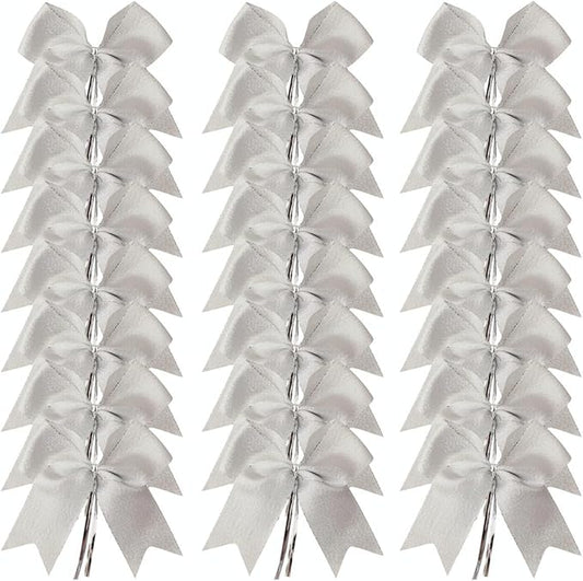 36pcs 4-1/2" Metallic Silver Bows with Twist Ties for Gift Wrapping Packing Christmas Decoration (4.5",Silver)