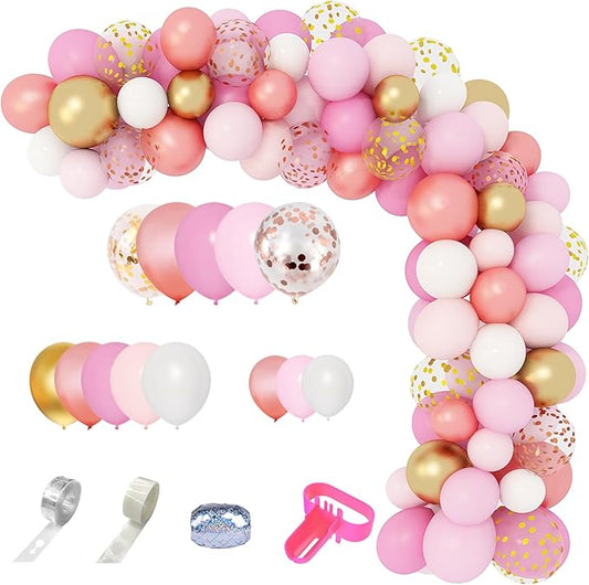 Amandir 164Pcs Rose Gold Pink Balloons Garland Arch Kit Light Pink Gold White Confetti Latex Metallic Balloons for Birthday Decorations Baby Shower Wedding Graduation Party Decorations