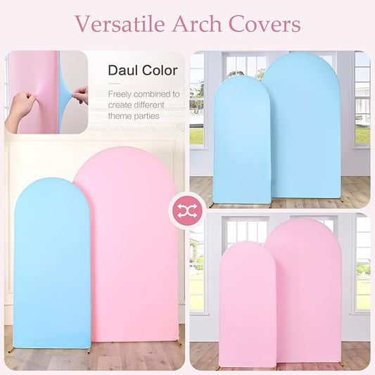 Blue Pink Arch Backdrop Cover Set of 2-7.2ft 6ft Dual Color Wedding Arch Cover-Wrinkle Free Stretchy Spandex Fitted Chiara Arch Stand Cover for Boy Girl Birthday Party Gender Reavel Photo Photography