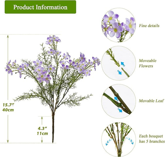 Spring Decorations for Home Fake Flowers Hydrangea Artificial Plants Indoor Mantle Decor Plastic Flowers Artificial Plants Outdoor Garden Decor Hanging Plants 6pcs(Purple) Flowers