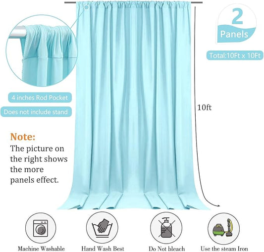 10 x 10 Feet Light Blue A Backdrop Curtain for Partie, Background Curtains for Photoshoot, Birthday, Wedding, Halloween, Thanksgiving, Christmas, New Year Party Decorations 5Ft x 10Ft, 2 Panels