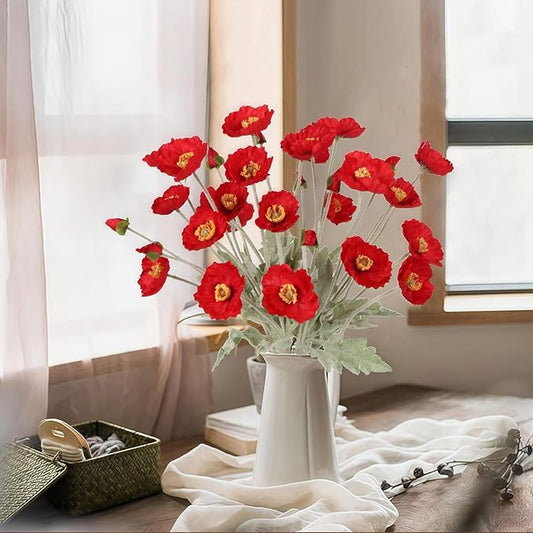 Red Poppy Flowers Artificial 8PCS Silk Poppies 22.8" Faux Poppy Flowers for Wedding Party Table Centerpiece Home Decor(Red)