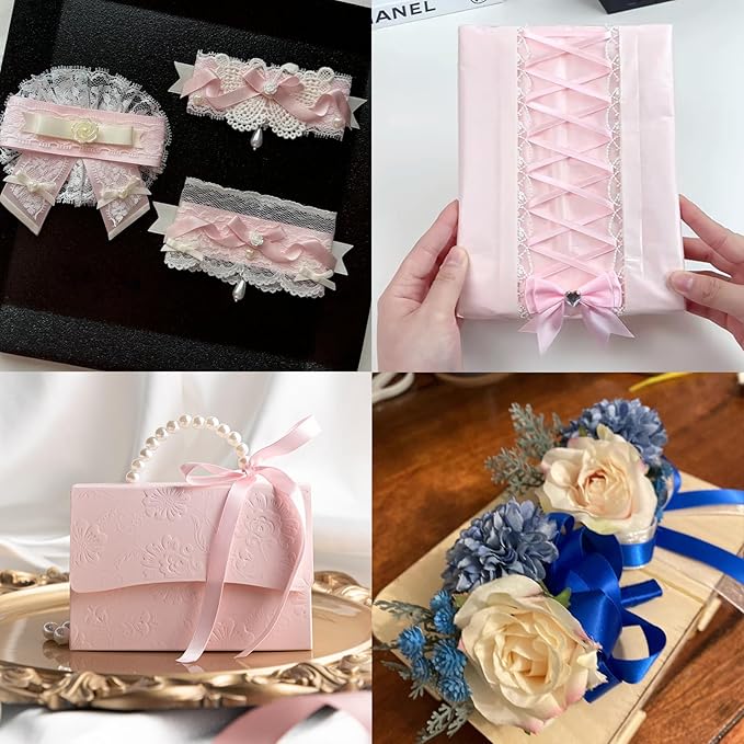 Double Face Ivory Satin Ribbon 1/2 inch X 50 Yards Polyester Ivory Ribbon for Gift Wrapping Very Suitable for Weddings Party Hair Bow Invitation Decorations and More