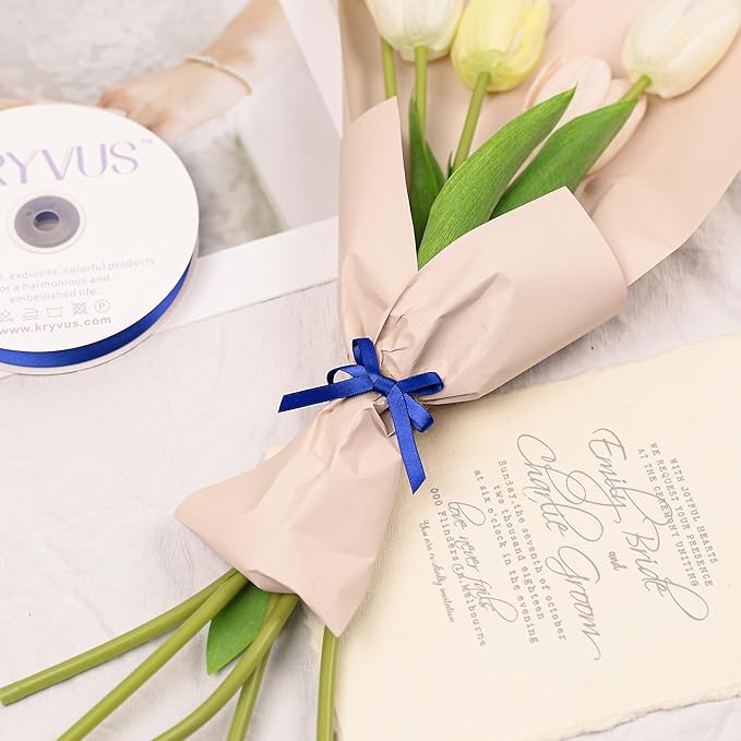 Royal Blue Satin Ribbon, Double Faced 1/4 Inch X 50 Yards Royal Blue Ribbon, Premium Satin Ribbon for Gift Wrapping, Crafts, Hair Bow Making, Sewing, Flower Bouquet, Wedding Party Decor