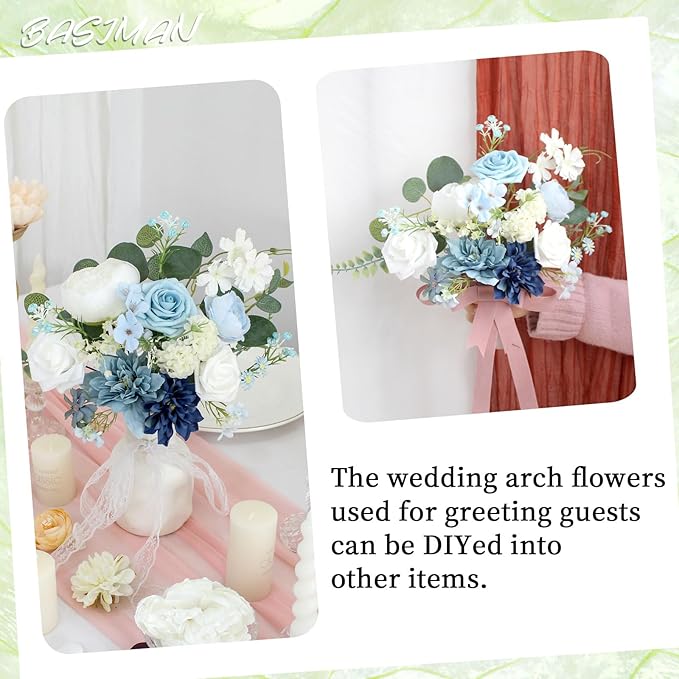 2pcs Wedding Arch Flowers,Wedding Artificial Sign Flower,Welcome Easel Door Decor Wall swags for Reception Backdrop Table Decorations Welcome Sign (Baby Blue)
