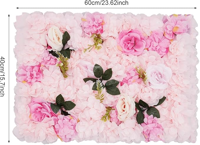 LOYALHEARTDY 12 Pack Artificial Flower Wall Panels 24" x 16" Flower Wall Panel Backdrop Faux Hydrangea Rose Flower Backdrop Panels for Wall Decor Wedding Party Event Decoration