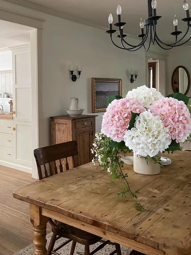 YalzoneMet 4Pcs Light Pink Silk Hydrangea Artificial Flower Big Blooms 20'' Long Stem Faux Hydrangea for Home Baby Shower Party Indoor Outdoor Wedding Table Centerpiece Spring Flower Decor