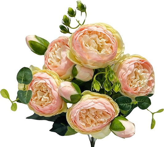 Artificial Peony Stems in Variety of Colors - Silk Faux Floral Home Decor (Pink Ombre)