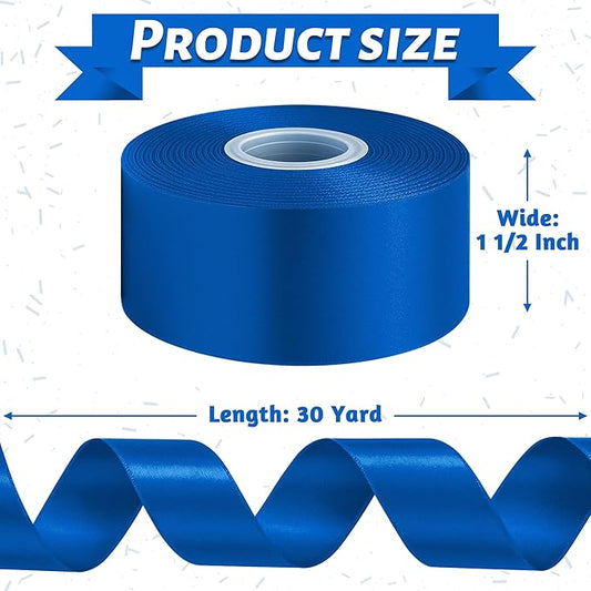 Fullive Ribbon for Gift Wrapping, 1 1/2 Inch 30 Yards Royal Blue Ribbon, Polyester Solid Ribbons for Flower Bouquet for Graduate Wedding Decorations DIY Bows Wrapping Bouquet Floral Arrangements