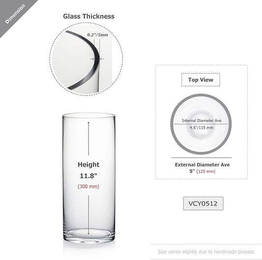 WGV Cylinder Vase Bulk, Diameter 5", Height 12", Clear Glass Floral Planter Container, Tall Centerpiece Arrangement for Wedding Party Event Home Office Decor, 6 Pieces