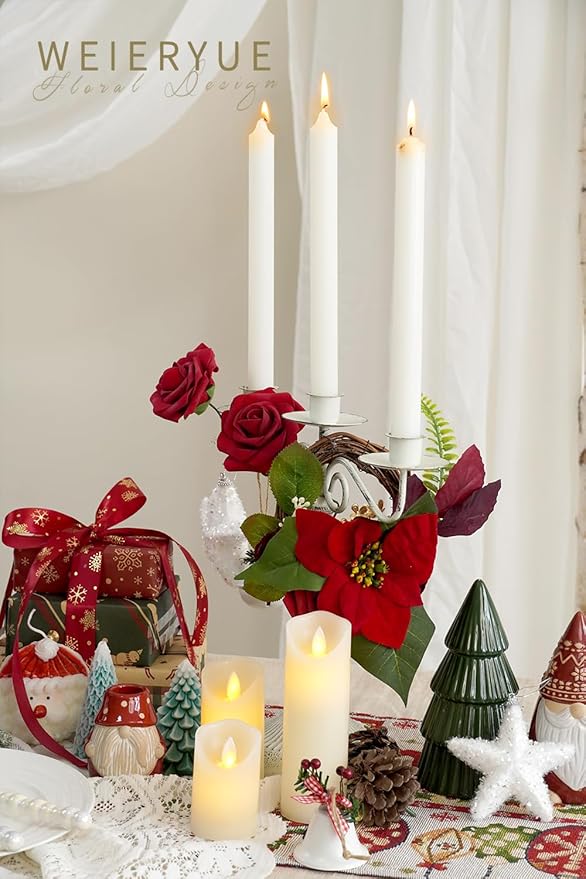 Artificial Flower Box Set Christmas red Themed Floral Decorations,Silk Fake Flowers for DIY Centerpieces Cake Decorations, Xmas Wreath Floral Arrangements Party (Merry Christmas Red)