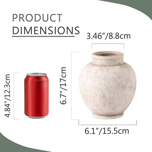 Ceramic Flower Vase, 6.7 Inch White Rustic Farmhouse Decorative Vase Pottery Pampas Grass Vases for Home Decor Table Living Room Entryway Mantel Bookshelf Bedroom Bathroom Kitchen - Rustic White