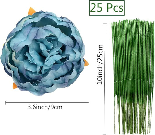 FagusHome 25 Pcs Silk Peony Artificial Flower Heads 4 inch Fake Peony Flowers Heads with Stems Artificial Peony Flower Heads in Bulk Wholesale for Wedding Home Decor (Dark Blue)