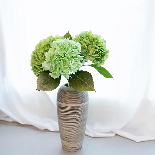WILD WORKS Hydrangea Artificial Flower Natural Lifelike Real 21 inch Latex Long Stem 2 Light Green+2 Dark Green Hydrangea Flower Bouquets for Christmas Decor Home Party Outdoor Wedding Decoration