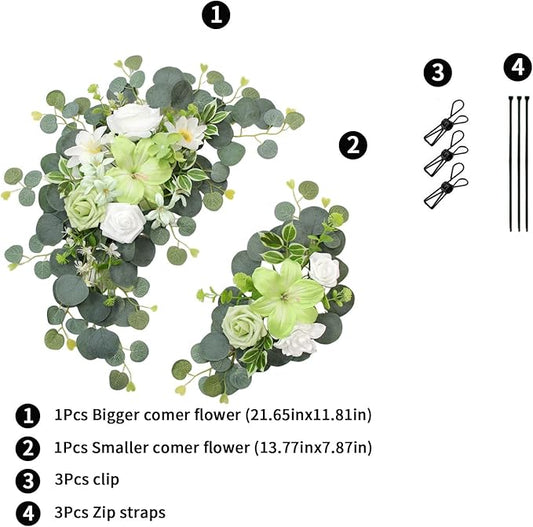 2pcs Wedding Arch Flowers,Wedding Welcome Sign,centerpieces for Tables,Reception Backdrop Table Decorations Welcome Sign(Green)