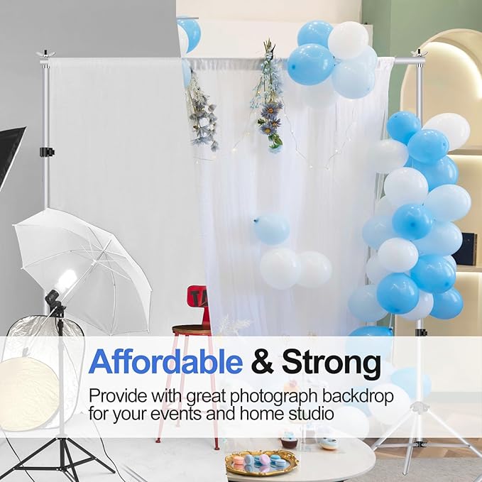 EMART Backdrop Stand 10x8.5ft(WxH) Photo Studio Adjustable Background Stand Support kit with 2 Crossbars, 8 Clamps, 2 Sandbags and Carry Bag for Parties, Events Decoration, Wedding, Photography-Silver