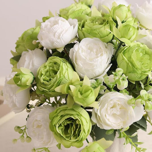 Floweroyal 4 Bunches Peony Artificial Flowers Green Flowers Silk Peonies Bouquets for Wedding Party Table Centerpieces Floral Arrangement Home Kitchen Decor