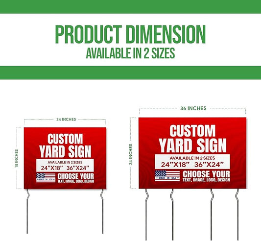 Custom Yard Signs with 2 Metal Stakes (24”x18”) - by BCB Print | Personalized Lawn Signs for Business, Events & Campaigns | Double Sided HD Printed Outdoor Signage | Express Dispatch & Ship | Made in USA