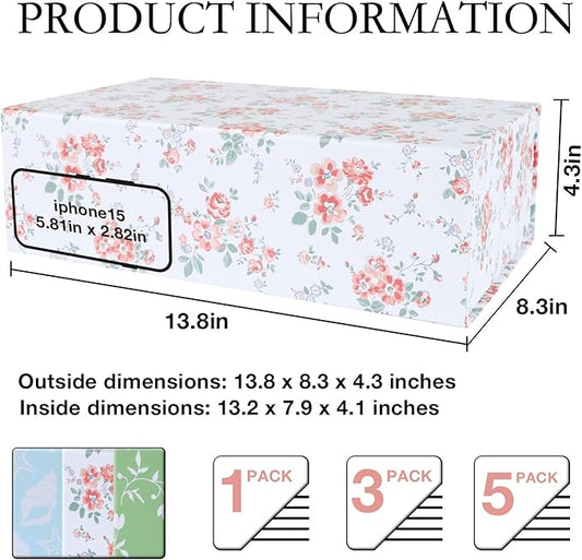 Rose Floral Gift Box with Magnetic Lids 13.8x8.3x4.4 in, Large Bridesmaid Proposal Boxes, Rectangle Wedding Decorative Storage Box 3 Pack