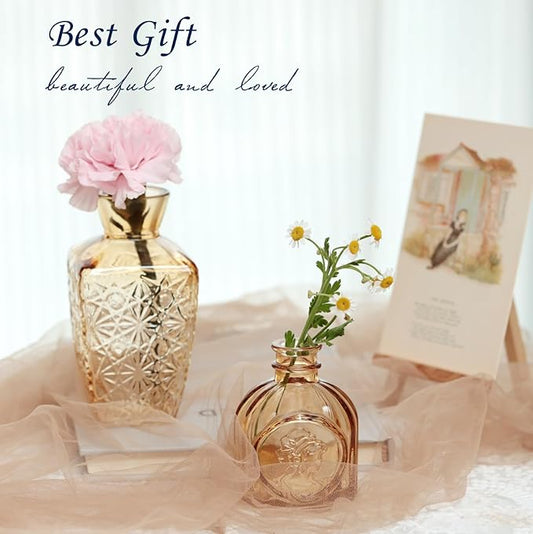 Amber Glass Bud Vases Set of 40, Mini Flower Vase for Centerpieces, Small Gold Bud Vases in Bulk for Wedding Decorations,Vintage Vase for Table, Home Décor,Party Decor, Anniversary