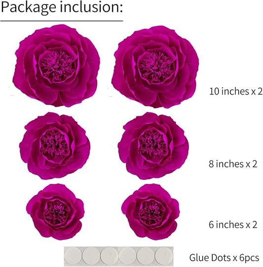 6 pcs 3D Paper Flower Decoration for Party, Wedding Decoration, Background Wall, Nursery Room Decoration, Bridal Shower, Baby Shower, (Rose Red,Set/6)