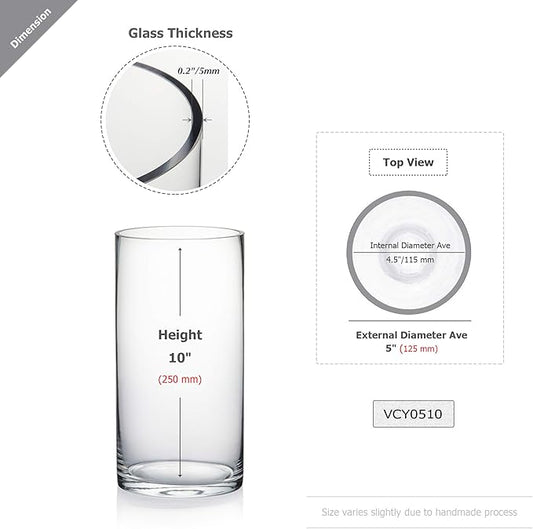 WGV Cylinder Vase, Diameter 5", Height 10", Clear Glass Floral Planter Container, Floating Candle Holder for Wedding Party Event Home Office Decor, 1 Piece