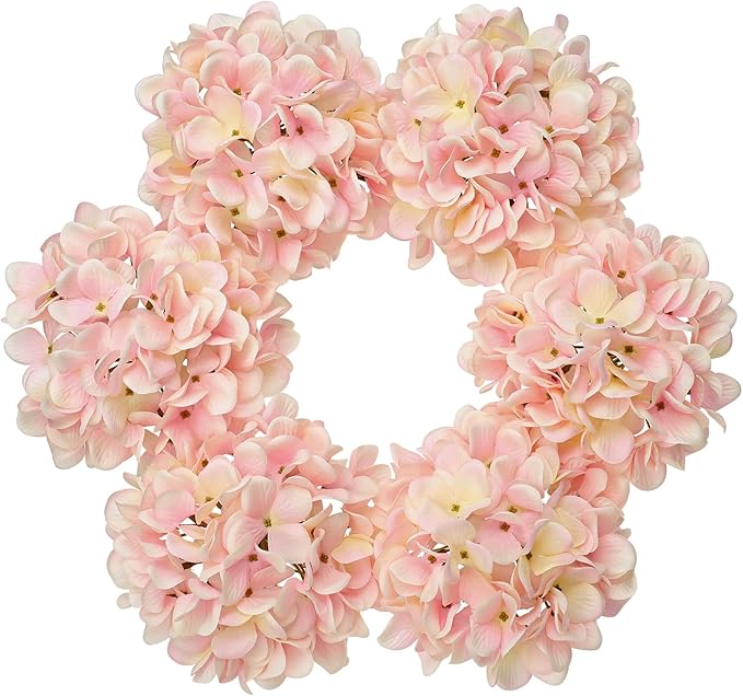 Hollyone 6 Pcs Light Pink Hydrangea Artificial Flowers Heads with Stems Silk Faux Hydrangea Pink Fake Flowers for Home Indoor Outdoor DIY Floral Wedding Flower Bouquets Kitchen Table Centerpiece Decor