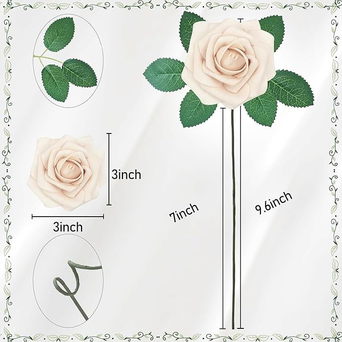 Artificial Flowers, 50pcs Brown and Tan Artificial Flower for DIY Wedding Bouquets Centerpieces Arrangements, Artificial Rose with Stem for Party Home Decorations