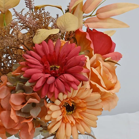 LADADA Artificial Flower in Glass Vase,Fall Silk Flower Arrangements,Fall Centerpieces for Tables,Artificial Flowers for Autumn Decor,Thanksgiving Party Table Rustic Wedding(Orange-Yellow)