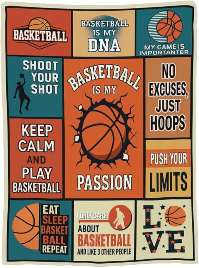 Basketball Blanket for Boys Basketball Sport Throw Blanket Soft Cozy Fleece Fuzzy Stuffed Plush Flannel Gifts for Girls Women Kids Adults 40''x50''