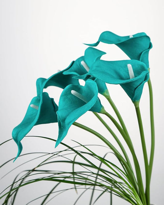 DuHouse 12Pcs Artificial Calla Lily Flower Real Touch Latex Flowers for DIY Wedding Bouquet Party Home Decor (Teal Blue)