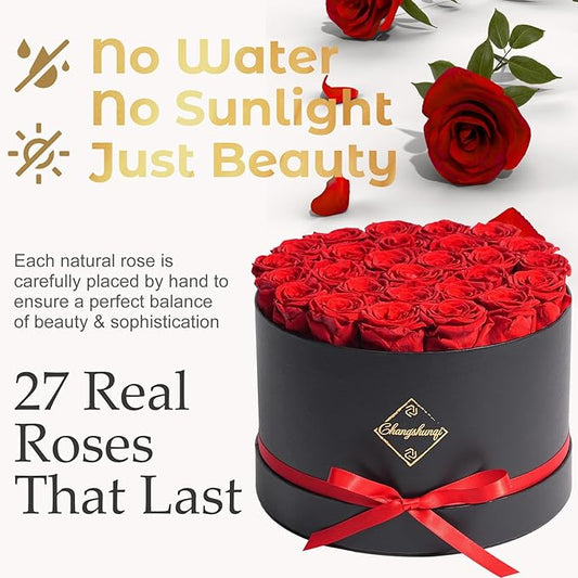 Changshunqi 27 Flowers Forever Preserved Roses, Preserved Real Flowers in Box, Forever Flower for Delivery Womens Birthday Gifts for Her Mom Grandma Anniversary Women Gifts for Wife Mother's Day