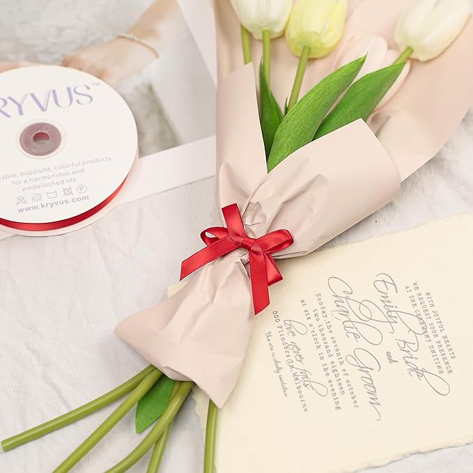 Red Satin Ribbon, Double Faced 3/8 Inch X 50 Yards Red Ribbon, Premium Satin Ribbon for Gift Wrapping, Crafts, Hair Bow Making, Sewing, Flower Bouquet, Wedding Party Decor