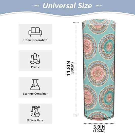 xmyzcd Boho Turquoise and Coral Vase Cylinder Vases Clear Plastic Flower Vase Easy to Clean for Centerpieces Homes, Offices, Kitchens