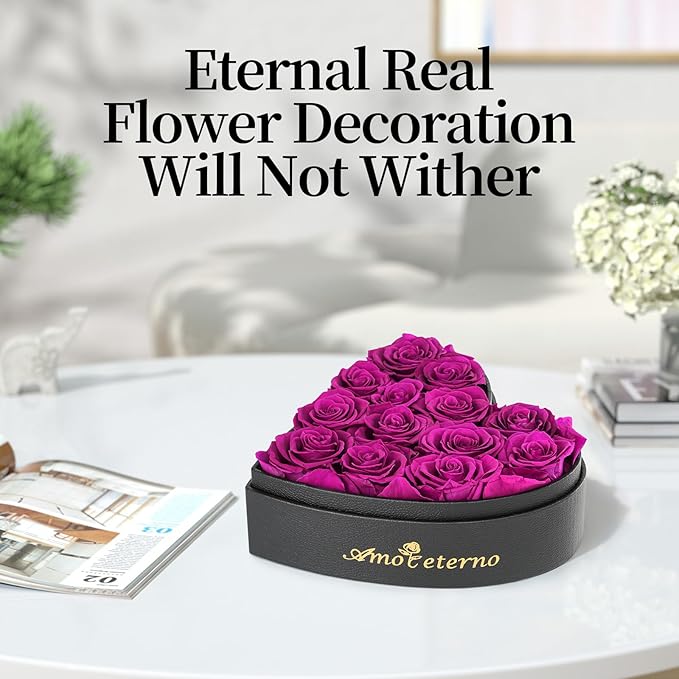 Flower, Forever Roses in A Box, Fresh Flowers, Birthday Gifts for Her, Women, Mom, Girlfriend, Wife, Grandma,Purple Forever Roses