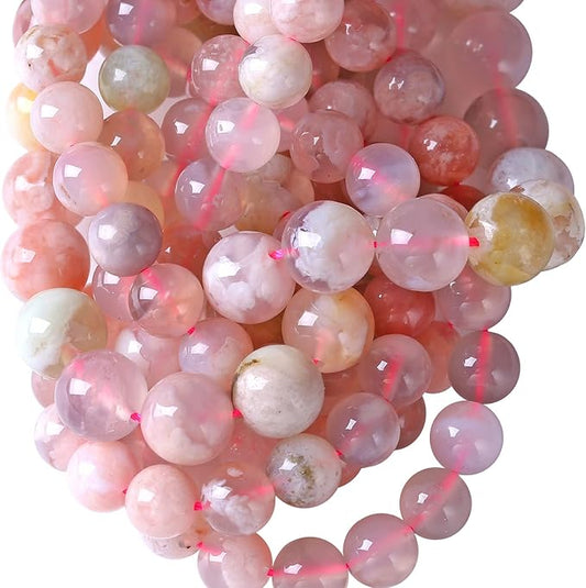 8MM 45PCS Natural Sakura Agate Gemstone Crystal Beads for Jewelry Making DIY Bracelet